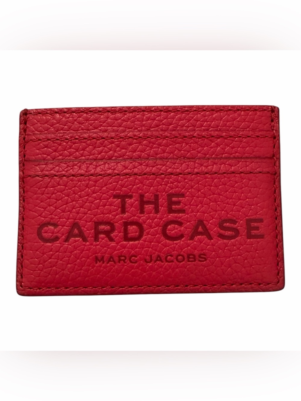 Marc Jacobs Red Pebbled Leather Card Holder with Embossed Logo